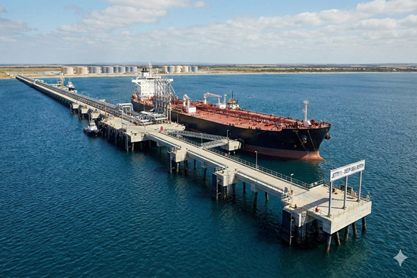 Deep-sea jetty with vessel berthing